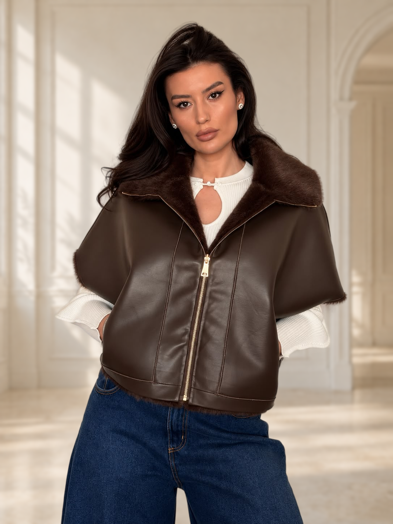 Vestă reversibilă Soft ciocolatiu, fața cu efect de piele, vedere frontală
