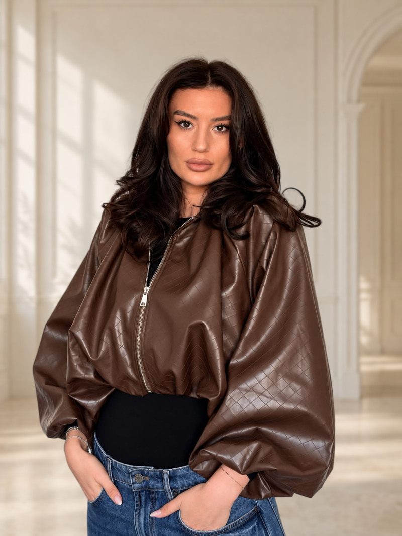 Geacă Urban mocha, croială oversize, vedere frontală